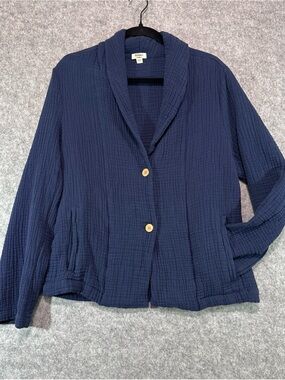 Dylan Sweater - Womens M - Blue Gauzy 100% Cotton Coastal Beach Cottage Grandma